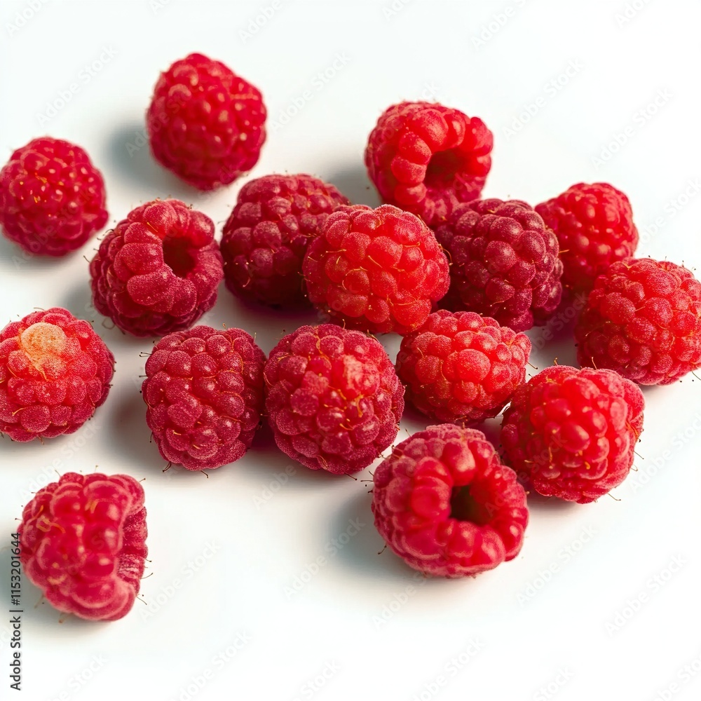 A Collection Of Fresh Red Raspberries On White A Collection Of Fresh Red Raspberries On White