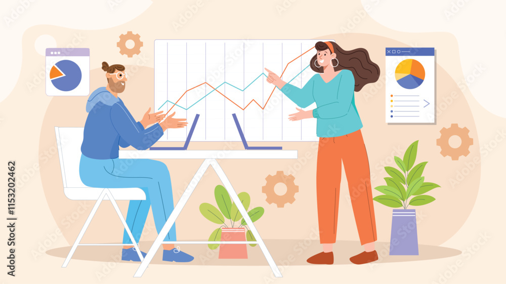 A collaborative strategic consulting illustration depicting a team of professionals analyzing business growth.
A collaborative strategic consulting illustration depicting a team of professionals analyzing business growth.