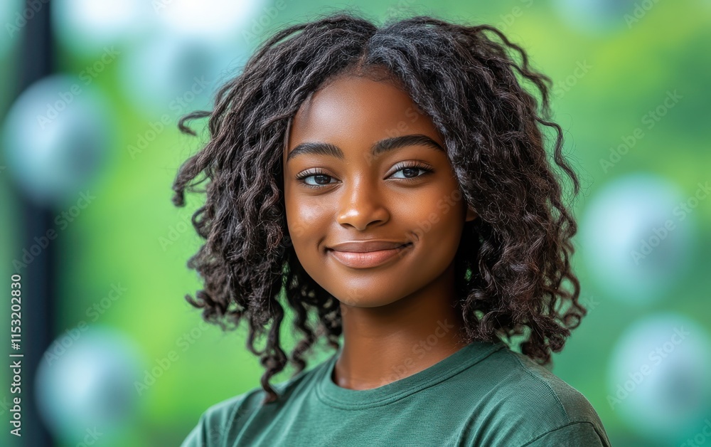Africa American woman with curly hair is smiling in studio background Africa American woman with curly hair is smiling in studio background