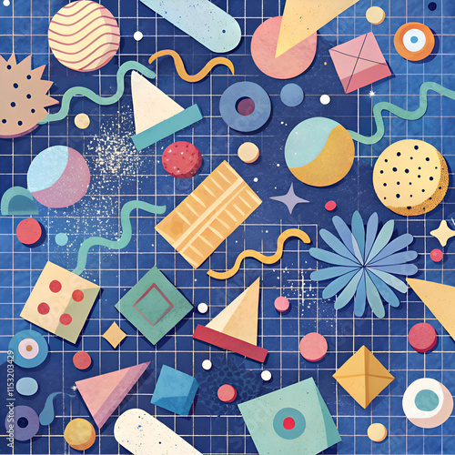 Abstract Geometric Shapes Pattern. Colorful Digital Art