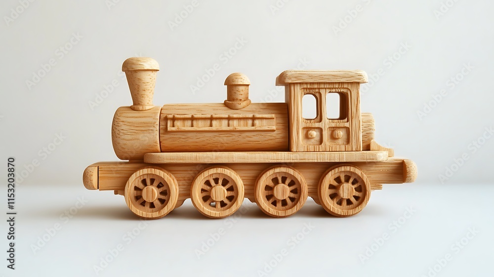 custom made wallpaper toronto digitalHandcrafted wooden toy train, side view, light background.