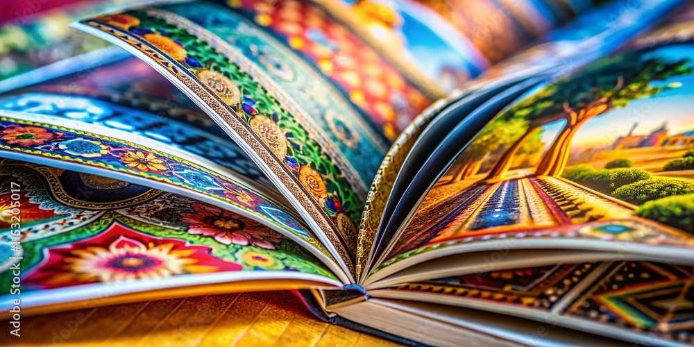 Macro Photography of Colorful Brochure Layout Details, Close-up Texture and Design Elements Macro Photography of Colorful Brochure Layout Details, Close-up Texture and Design Elements