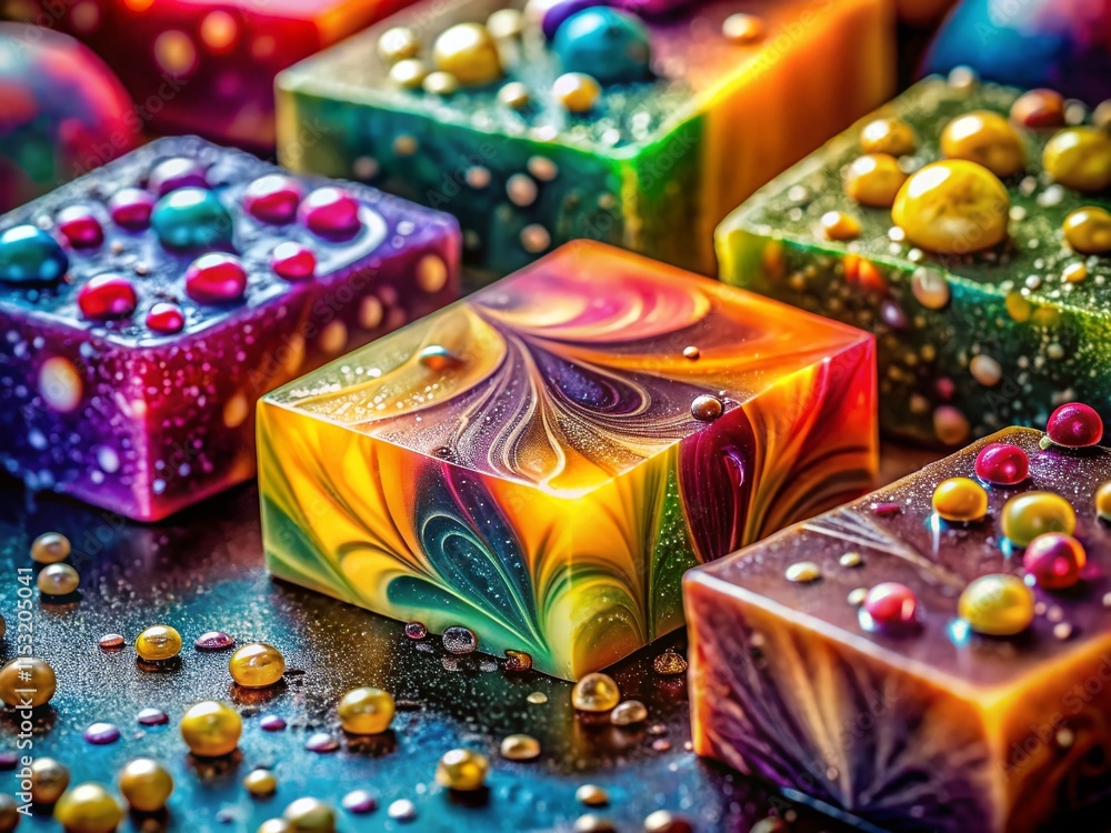 Macro Photography of Essential Oil Soaps: Close-up Detail of Natural Handmade Soap with Aromatic Herbs Macro Photography of Essential Oil Soaps: Close-up Detail of Natural Handmade Soap with Aromatic Herbs