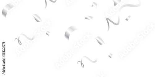 Elegant silver confetti and streamers fall gracefully in a seamless, realistic pattern over a transparent background, ideal for adding a celebratory, decorative touch to invitations, event flyers.