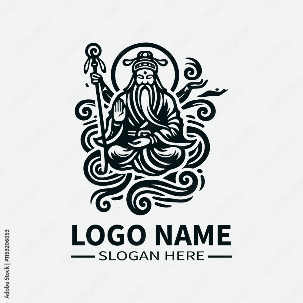 Fototapeta premium Fu Lu Shou Chinese Gods Logo Design, Chinese Mythology, Good Fortune, Prosperity, Longevity