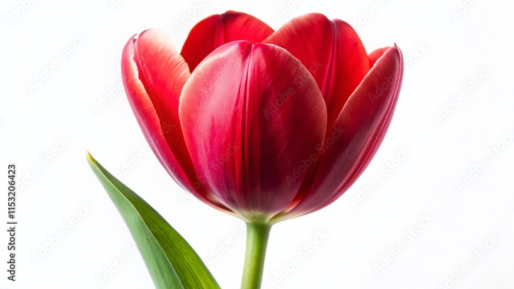 Fototapeta premium Macro Photography: Vibrant Red Tulips Isolated on White Background - Spring Flowers