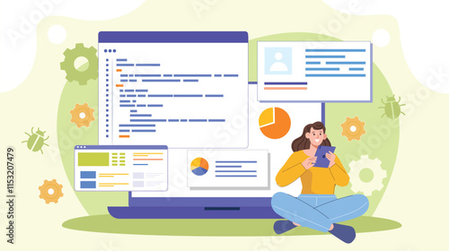 
A set of illustrations depicting the QA testing workflow for developers, showcasing stages like test planning, test execution, bug tracking, and feedback, emphasizing a structured approach to ensurin