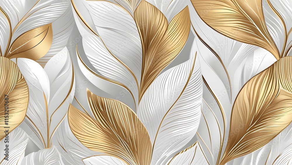 a abstract floral pattern in shades of white and gold with flowers and leaves with a textured background a abstract floral pattern in shades of white and gold with flowers and leaves with a textured background