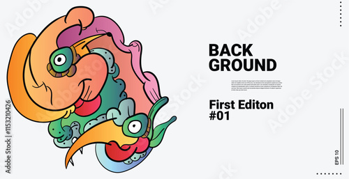 cute monster doodle art background. smile, eyes, beak, bird, scram, illustration design