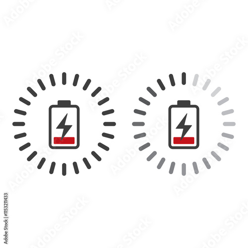 Battery illustration set, flat symbols of batteries