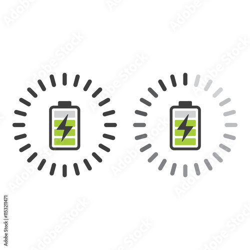 Battery illustration set, flat symbols of batteries