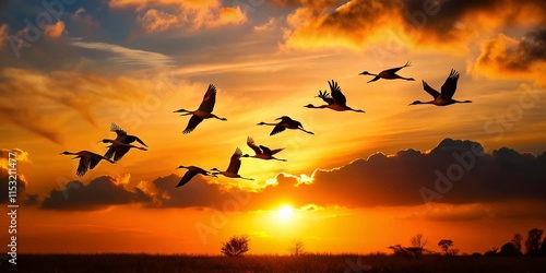 Wallpaper Mural Majestic Bird Silhouettes at Sunset: Copy Space for Design Torontodigital.ca