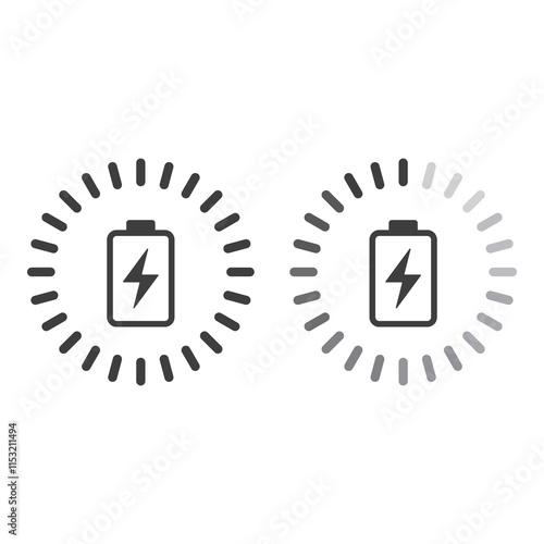 Battery illustration set, flat symbols of batteries
