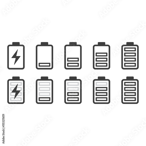 Battery illustration set, flat symbols of batteries