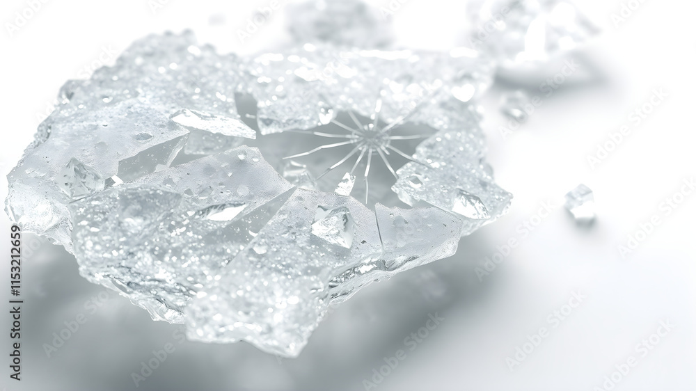 3D render close-up of a shattered glass shard encapsulated in ice, with intricate icy textures along the edges, isolated on white background, hyper-detailed 8K 3D render close-up of a shattered glass shard encapsulated in ice, with intricate icy textures along the edges, isolated on white background, hyper-detailed 8K