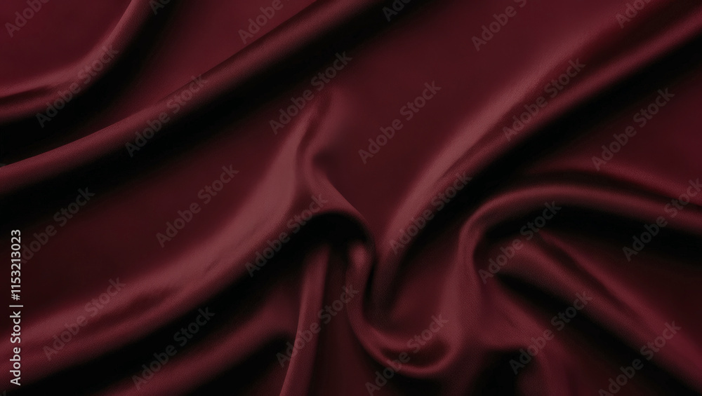 Obraz premium Deep burgundy matte fabric texture with flowing folds and soft gradients. Perfect as a stylish and sophisticated background for graphic design, photography, or branding