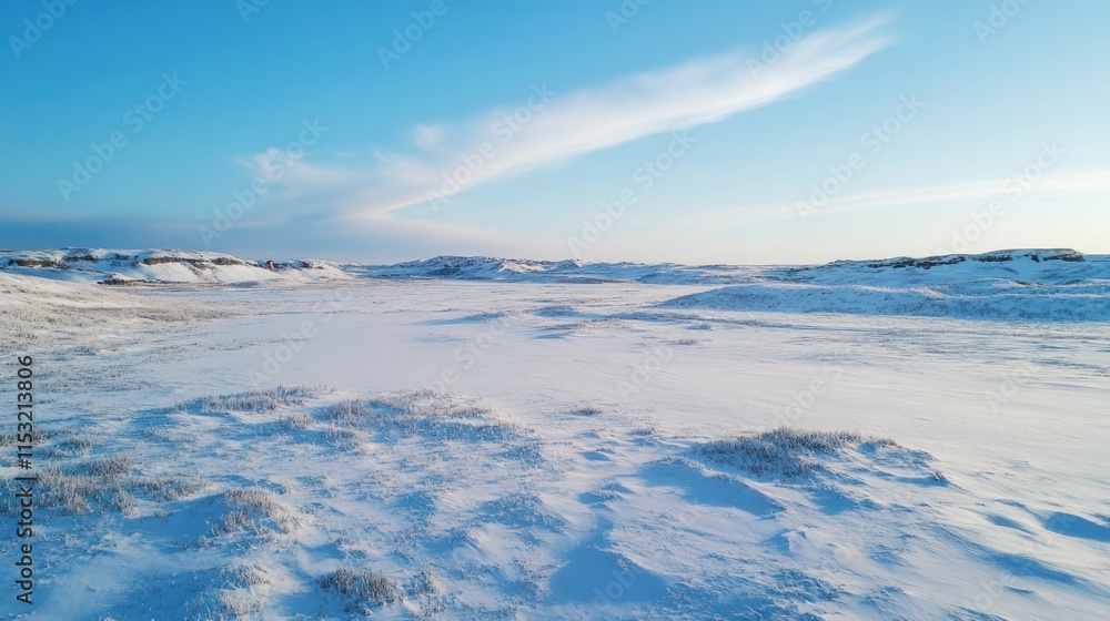 A serene winter landscape with snow-covered ground and a clear blue sky. A serene winter landscape with snow-covered ground and a clear blue sky.