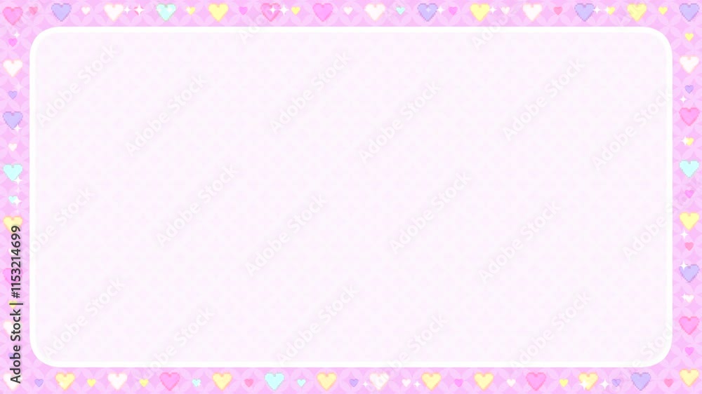 Looped cartoon colorful pixel heart frame with empty board animation. Looped cartoon colorful pixel heart frame with empty board animation.
