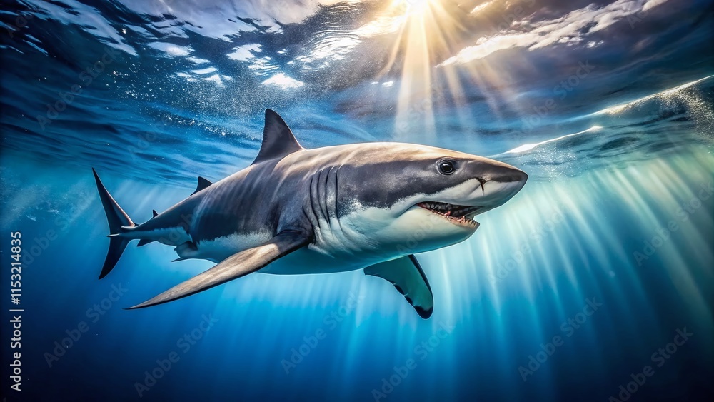 Fototapeta premium Majestic Great White Shark Encounter in Mexico's Pacific Waters - Candid Underwater Shot