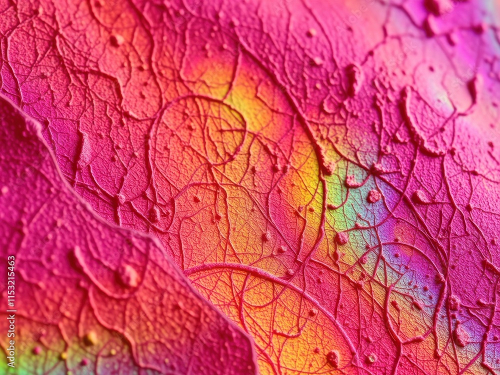 Vibrant Abstract Background with Colorful Textures Featuring Close-Up Details of Cracked Surfaces and Water Droplets on a Bright Pink Canvas Vibrant Abstract Background with Colorful Textures Featuring Close-Up Details of Cracked Surfaces and Water Droplets on a Bright Pink Canvas