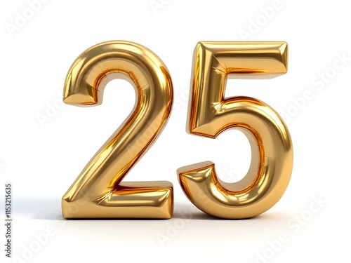 Golden Number TwentyFive Balloons Shiny Reflective Image