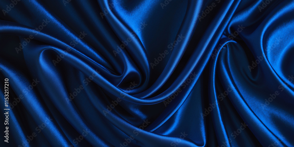 Fototapeta premium Deep blue silk satin backdrop with smooth, flowing folds. Perfect for text or product display.