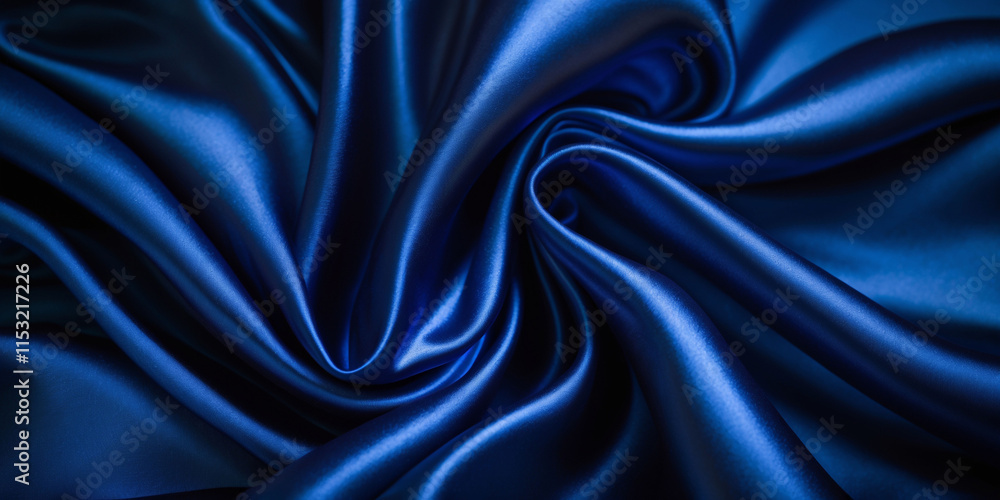 Obraz premium Deep blue silk satin backdrop with smooth, flowing folds. Perfect for text or product display.