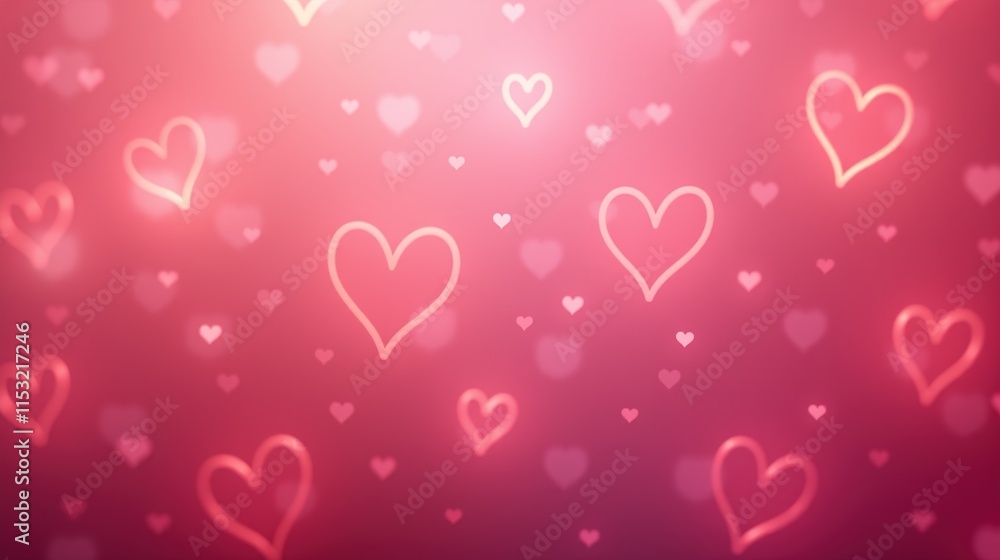 Neon hearts glowing on pink gradient background Neon hearts glowing on pink gradient background