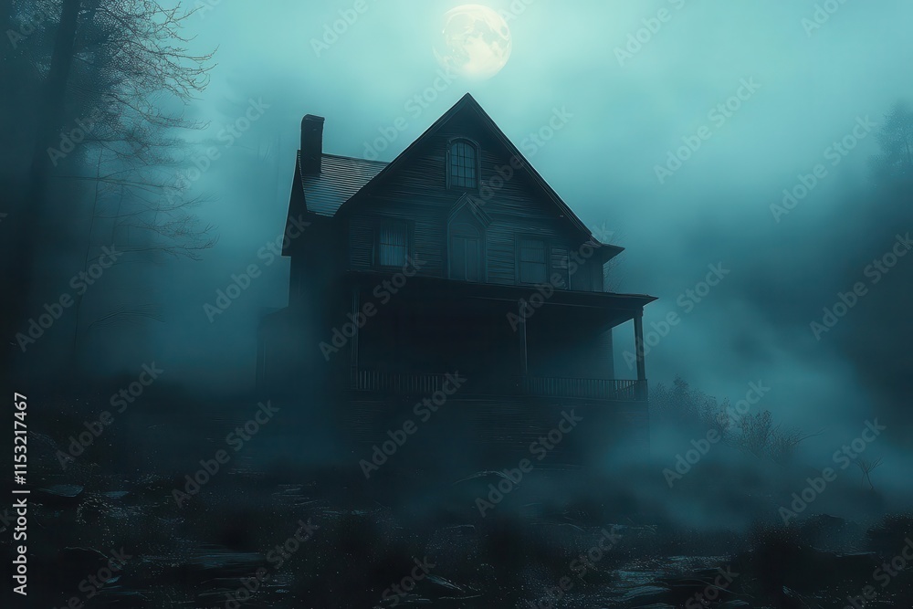 haunted house enveloped in misty woods under a luminous moonlight casting eerie shadows creating a chilling atmosphere perfect for a halloween scene that invites mystery and suspense haunted house enveloped in misty woods under a luminous moonlight casting eerie shadows creating a chilling atmosphere perfect for a halloween scene that invites mystery and suspense