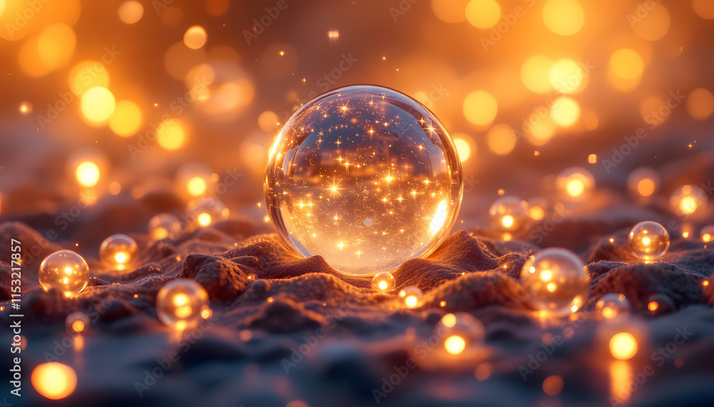 Golden Spheres with Glitter, Abstract Golden Background, Sparkling Orbs, Luxury and Beauty Concept Golden Spheres with Glitter, Abstract Golden Background, Sparkling Orbs, Luxury and Beauty Concept