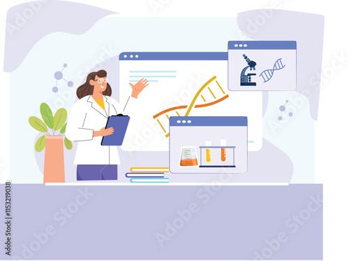 An illustration depicting comprehensive genetic analysis, featuring a detailed DNA strand, microscopic views of cells, and high-tech lab equipment, highlighting in-depth scientific study and research.