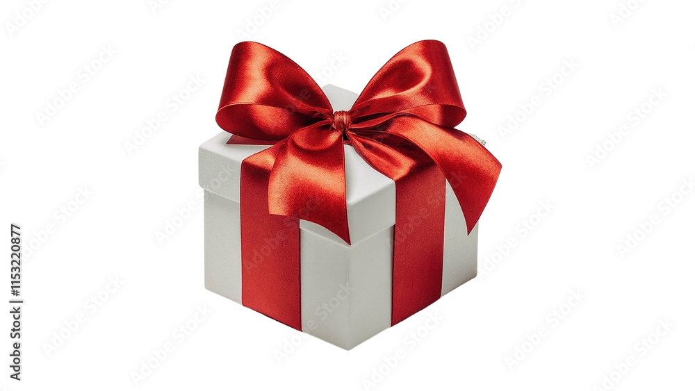 white gift box with red bow white gift box with red bow