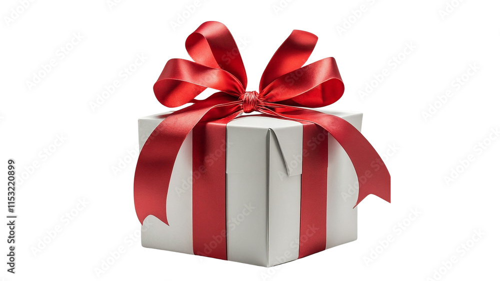 white gift box with red ribbon white gift box with red ribbon