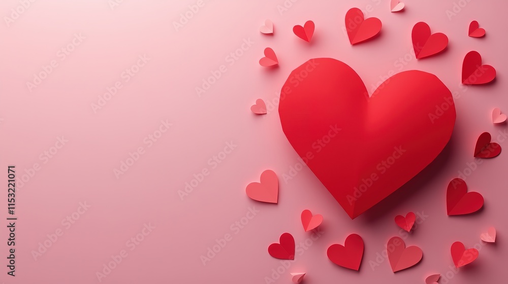Large red heart surrounded by smaller hearts on pink background Large red heart surrounded by smaller hearts on pink background