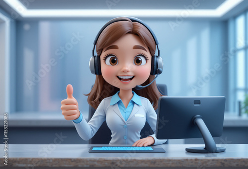 Modern Customer Service Agent in 3D Giving Thumbs-Up