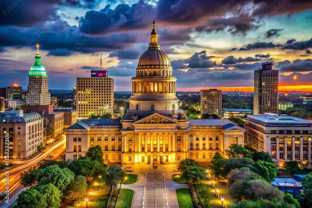 Fototapeta premium Majestic Texas State Capitol at Night, Austin Skyline Panorama