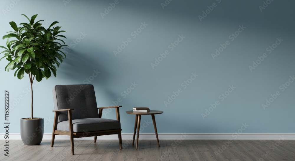 Fototapeta premium interior house solid color wall with chair & tree
