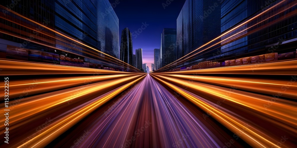 A stunning cityscape at dusk with a perspective of glowing light trails amidst tall skyscrapers. Concept Dusk Cityscape, Glowing Light Trails, Skyscraper Panorama, Urban Photography A stunning cityscape at dusk with a perspective of glowing light trails amidst tall skyscrapers. Concept Dusk Cityscape, Glowing Light Trails, Skyscraper Panorama, Urban Photography