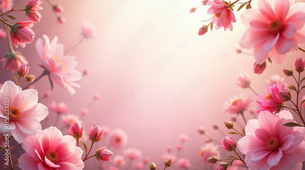 Romantic floral border with open space for text, designed for Valentine’s Day greetings. The soft pastel tones of the flowers add a touch of charm, creating a warm and inviting composition. Romantic floral border with open space for text, designed for Valentine’s Day greetings. The soft pastel tones of the flowers add a touch of charm, creating a warm and inviting composition.