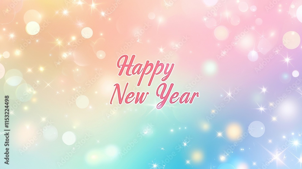 Soft Pastel Happy New Year Design with Gentle Colors and Sparkling Bokeh Effect Soft Pastel Happy New Year Design with Gentle Colors and Sparkling Bokeh Effect