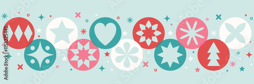 Modern Christmas banner. Snowflakes and balls. Vector illustration