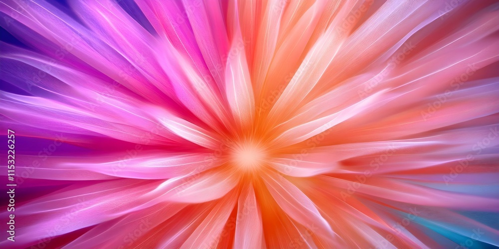 Fototapeta premium A vibrant, abstract flower with soft petals in shades of pink, purple, and orange, creating a sense of depth and movement. Concept Vibrant Abstract Flower, Soft Petals, Shades of Pink and Purple