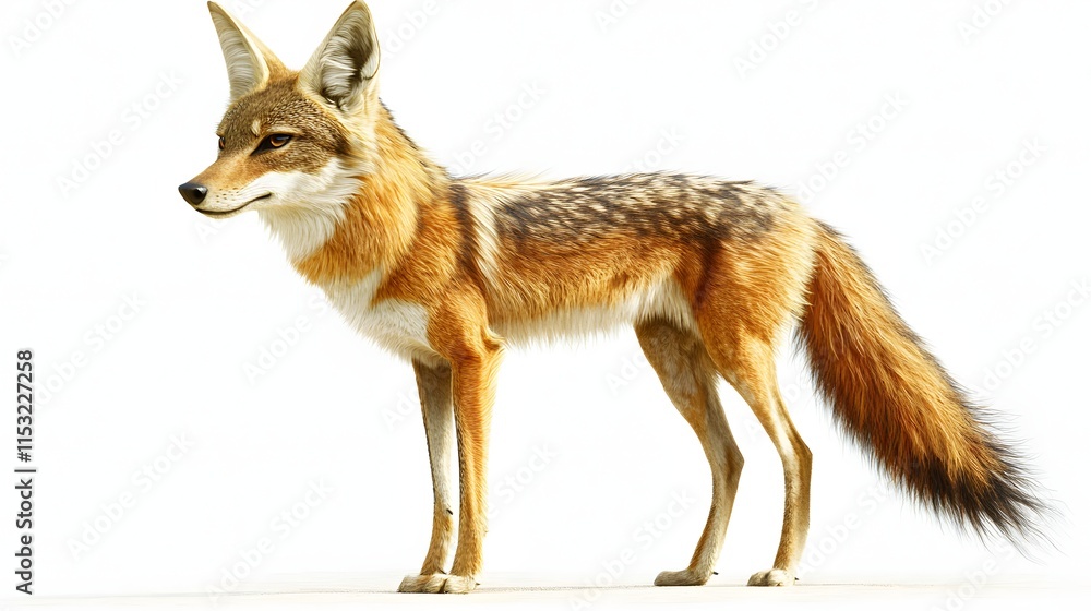 Obraz premium A Golden Jackal Stands Against A White Background