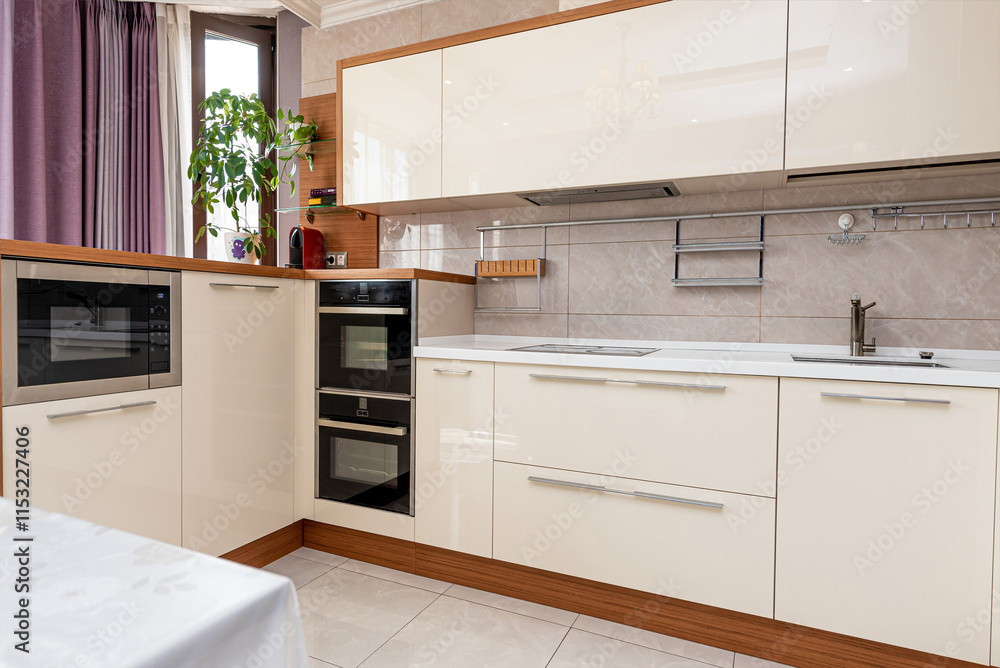 Fototapeta premium Style kitchen interior residential building, dining room design hotel apartment