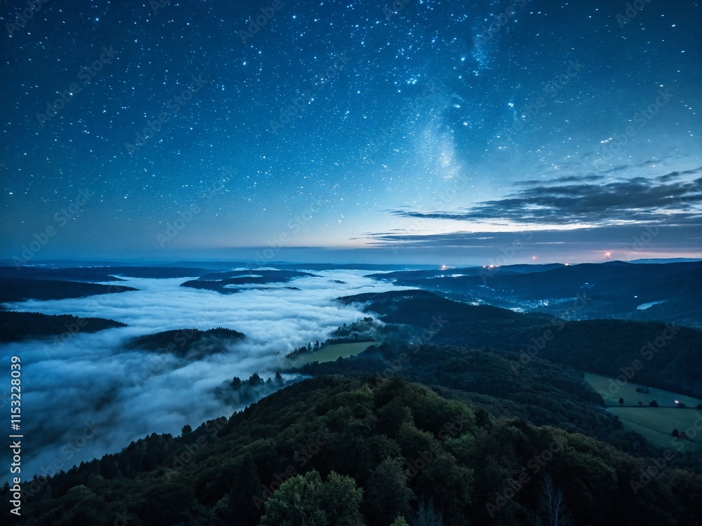 Fototapeta premium Midnight Blue Glitter Landscape: Enchanting Sparkling Night Scene