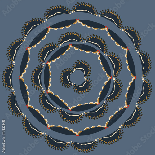 The pattern in the style of Russian folk is placed on the circles.