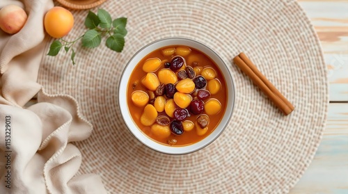 Traditional Frukt Suppe Dessert Soup (Norwegian Cuisine) photo