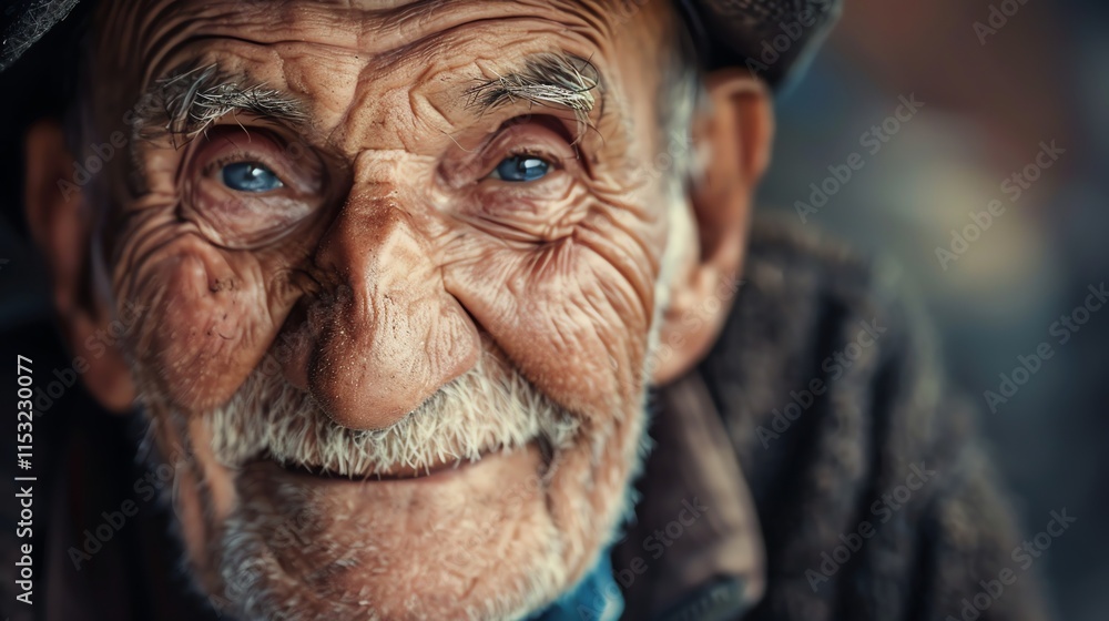 A close-up portrait of an elderly man with a white mustache, beard and hair. A close-up portrait of an elderly man with a white mustache, beard and hair.