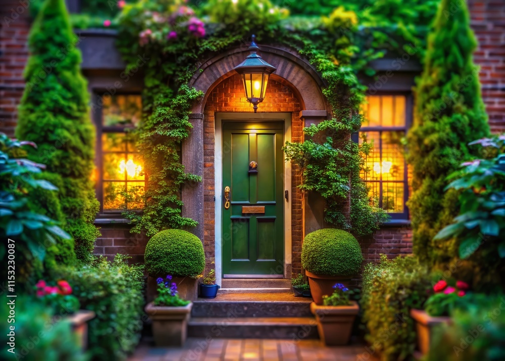 Fototapeta premium Miniature Entrance Door 70376: Charming Tilt-Shift Photo of a Residential Entryway