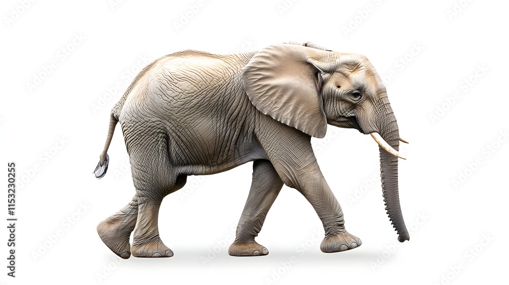 Obraz premium African Elephant Walking Isolated On White Background